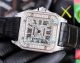 Replica Cartier Santos Automatic Watch Stainless Steel Case Black Leather Strap Diamonds Bezel 40mm (1)_th.jpg